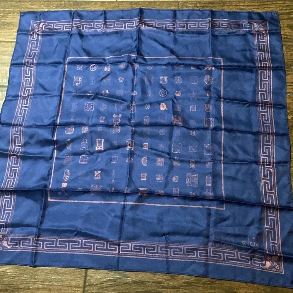 RLJ Qing Yue Shanghai China Blue and Red Silk Scarf